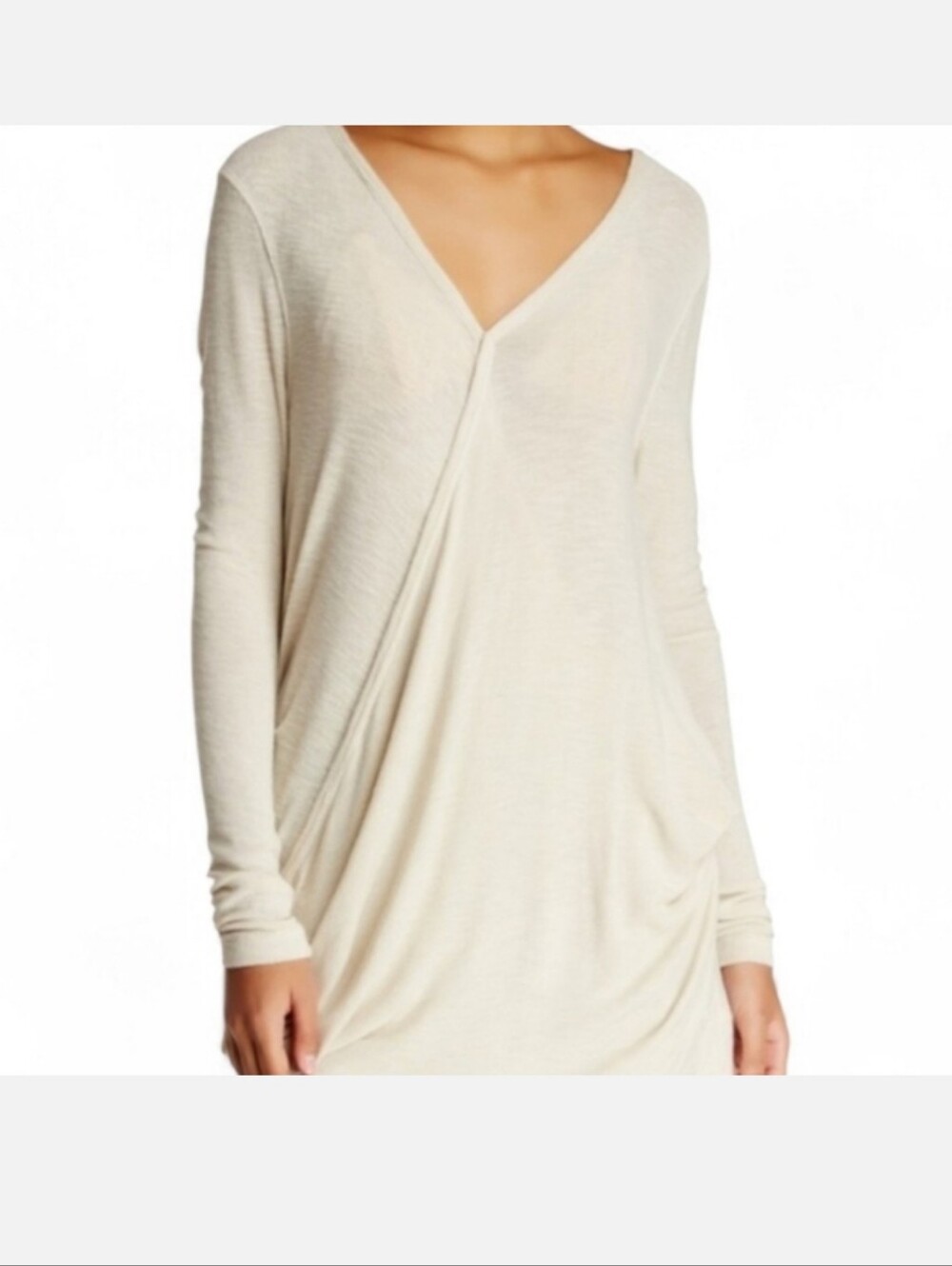 WE THE FREE Blouse by Free People Long Sleeve Wrap Top Oatmeal XS